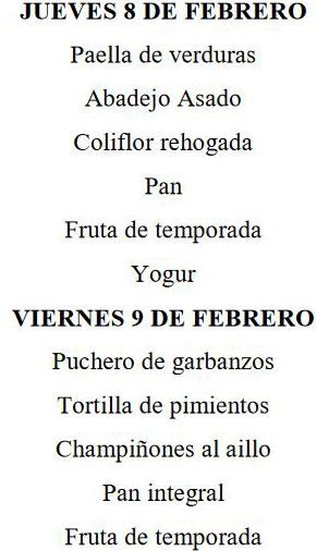 Menú 8 y 9 de febrero